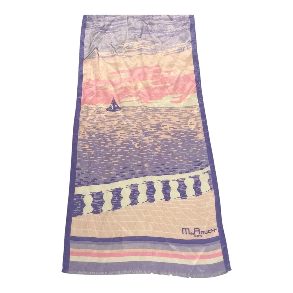MADELEINE DE RAUCH Paris Silk Scarf Pink Purple Coastal Sailboat Scarf Or Belt